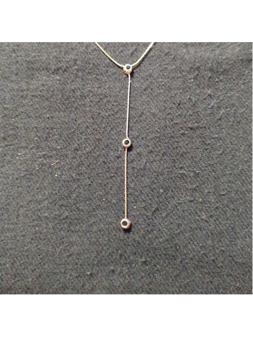 Sterling Silver Liquid Silver Black Rhinestone Lariat Y Shape Statement Necklace - Picture 2 of 4